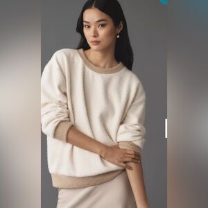 Anthropologie Cream and Tan Crew Neck Sweater